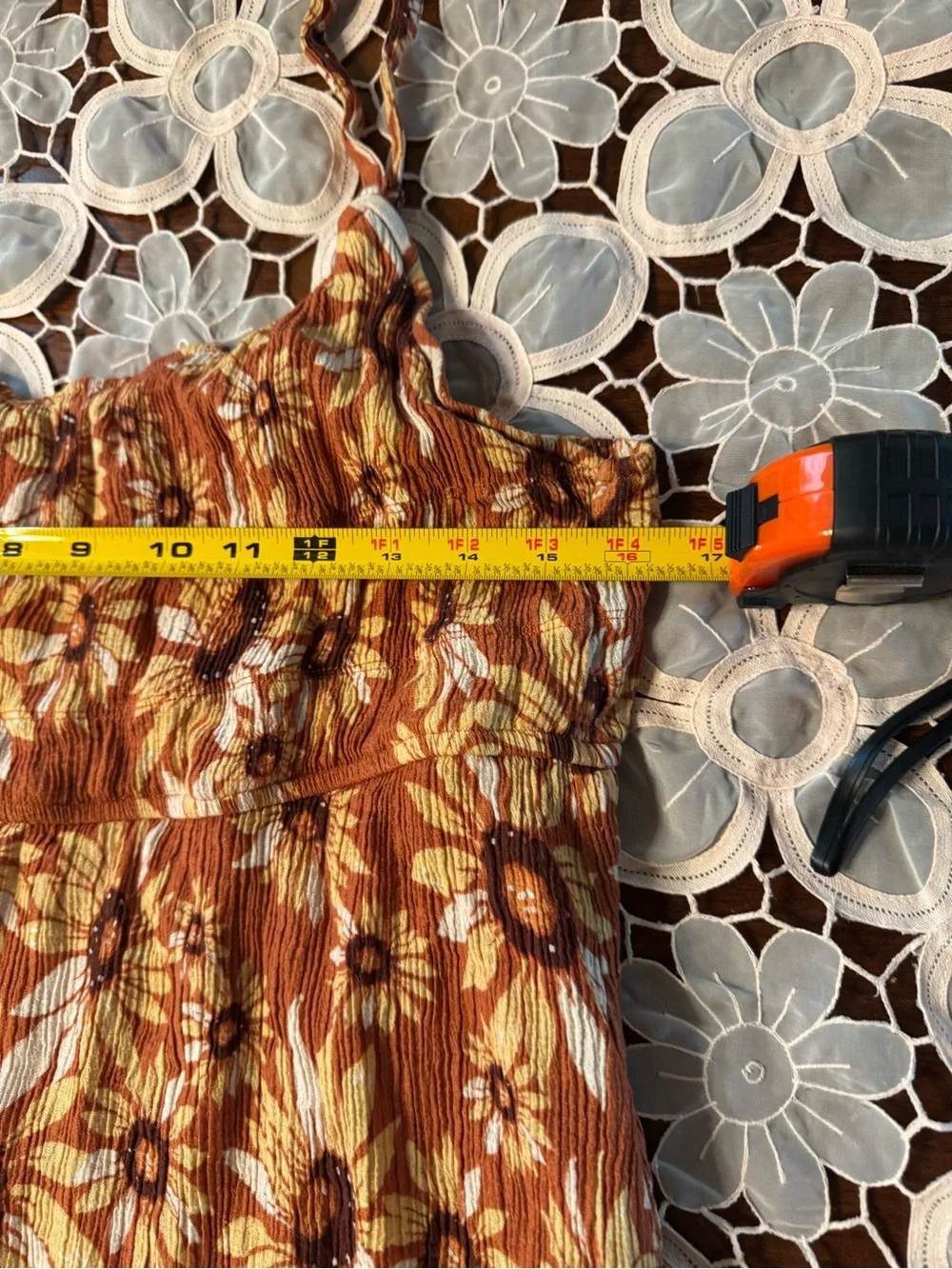 BeCool Sunflower Mini Dress Women L Western Boho Indie Rust Floral Sundress B2 - Picture 7 of 12